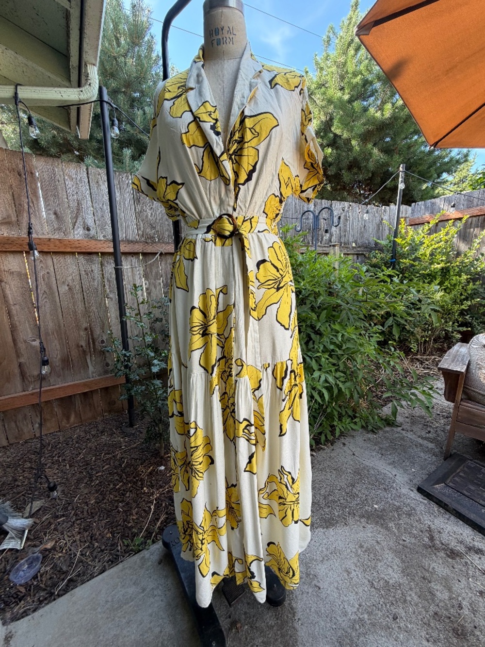 Slate & Willow Yellow and Black Floral Maxi Belted Dress